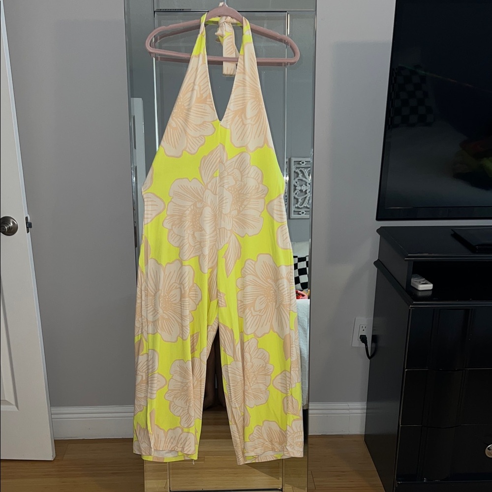 Farm Rio Floral Halter Jumpsuit in Yellow and Cream